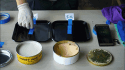 同一時間使用蜜蠟250的模具在差不多2秒后就掉落在桌面上，但使用常規蠟的模具還是牢牢地穩固貼在模具上，附著力十分強，由此可見使用蜜蠟250的脫膜效果更勝一籌。